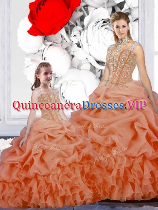 Straps Organza Sleeveless Floor Length Sweet 16 Quinceanera Dress and Beading and Ruffles and Pick Ups