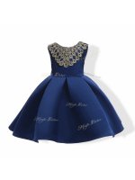 Latest Navy Blue Scoop Zipper Appliques and Bowknot Party Dress Wholesale Sleeveless(SKU SWLG180BIZ)