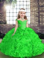 Pretty Sleeveless Floor Length Beading and Ruffles Lace Up Little Girl Pageant Gowns with Green(SKU PAG1273-8BIZ)
