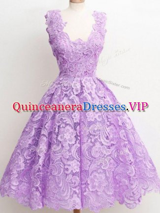 Glittering Lace Straps Sleeveless Zipper Lace Damas Dress in Lavender