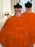 Floor Length Red 15 Quinceanera Dress Organza Sleeveless Beading and Ruffles(SKU PSSW0351-8BIZ)
