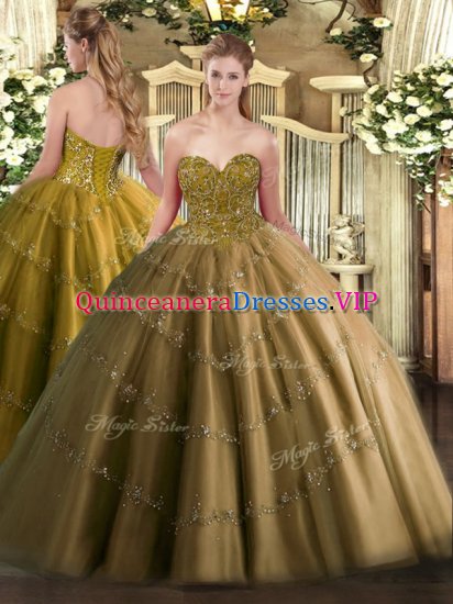 Tulle Sweetheart Sleeveless Lace Up Appliques Vestidos de Quinceanera in Brown - Click Image to Close