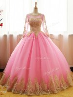 Adorable Scoop Long Sleeves Organza Quinceanera Dresses Appliques Lace Up