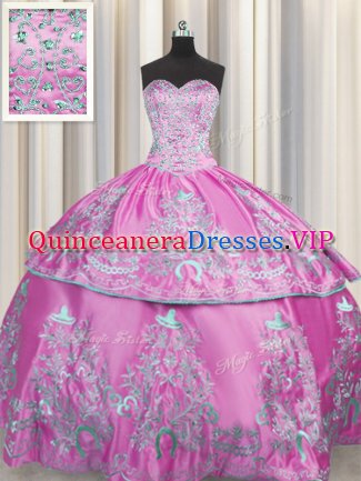 Sexy Lilac Sweetheart Lace Up Beading and Embroidery Quinceanera Dress Sleeveless