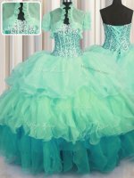 Visible Boning Bling-bling Multi-color Sleeveless Organza Lace Up Quinceanera Dress for Military Ball and Sweet 16 and Quinceanera