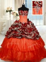 Charming Orange Red Ball Gowns Sweetheart Sleeveless Organza Brush Train Lace Up Beading Sweet 16 Dress