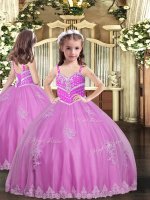 Enchanting Ball Gowns Little Girls Pageant Dress Lilac Straps Tulle Sleeveless Floor Length Lace Up(SKU PAG1059BIZ)