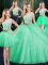 Vintage Four Piece Scoop Floor Length Zipper Sweet 16 Dresses Apple Green for Military Ball and Sweet 16 and Quinceanera with Lace and Pick Ups