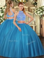 Sleeveless Floor Length Beading Criss Cross 15 Quinceanera Dress with Teal(SKU SJQDDT1031002BIZ)