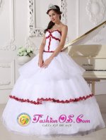 Honey Brook Pennsylvania/PA Appliques Decorate Bodice Best White and Wine Red Quinceanera Dress Sweetheart Organza Ball Gown