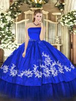 Lovely Royal Blue Sleeveless Embroidery Floor Length Quinceanera Gown