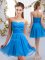 Wonderful Chiffon Sleeveless Mini Length Dama Dress for Quinceanera and Ruching