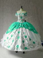 Floor Length Multi-color Quinceanera Dress Off The Shoulder Cap Sleeves Lace Up