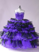 Trendy Black And Purple Lace Up Sweetheart Beading and Ruffled Layers Quinceanera Dresses Organza Sleeveless