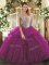 Fuchsia Organza Lace Up Off The Shoulder Sleeveless Floor Length Vestidos de Quinceanera Beading and Ruffles