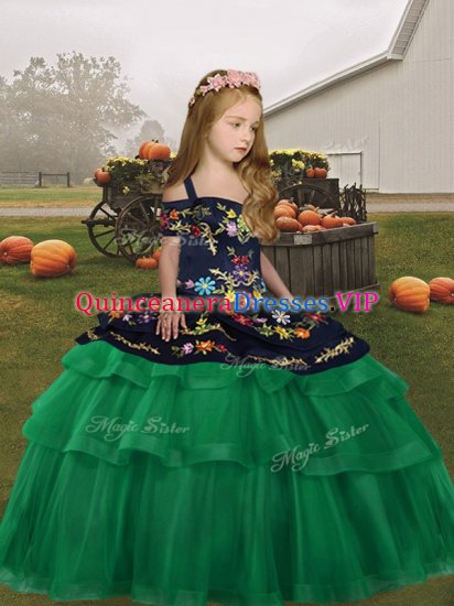 Wonderful Floor Length Ball Gowns Sleeveless Green Little Girl Pageant Gowns Lace Up - Click Image to Close