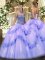 Best Selling Lavender Tulle Lace Up Sweetheart Sleeveless Floor Length 15 Quinceanera Dress Beading and Appliques and Ruffles