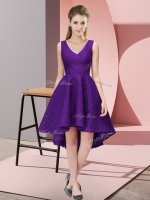 Best Purple V-neck Neckline Lace Quinceanera Court Dresses Sleeveless Zipper