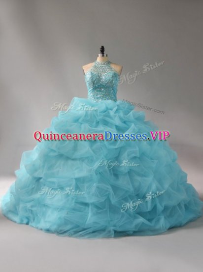 Nice Sleeveless Court Train Beading and Pick Ups Lace Up Ball Gown Prom Dress - Click Image to Close