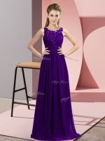 Classical Sleeveless Floor Length Beading and Appliques Zipper Quinceanera Court Dresses with Purple