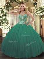 Tulle Sweetheart Sleeveless Lace Up Beading Sweet 16 Quinceanera Dress in Turquoise