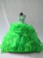 Sleeveless Organza Lace Up Quinceanera Gown in Green with Beading and Ruffles(SKU PSSW1029-5BIZ)