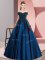 Wonderful A-line 15th Birthday Dress Navy Blue Off The Shoulder Satin Sleeveless Floor Length Zipper