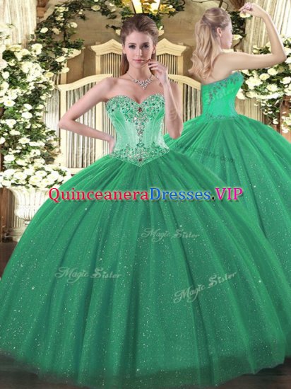 Luxury Turquoise Sleeveless Beading Floor Length Quinceanera Gowns - Click Image to Close