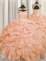 Sweet Scoop Sleeveless Lace Up Floor Length Beading and Pick Ups Quinceanera Gowns