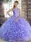 Captivating Lavender Fabric With Rolling Flowers Lace Up Sweet 16 Dresses Sleeveless Floor Length Beading