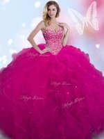 Fuchsia Sleeveless Tulle Lace Up Vestidos de Quinceanera for Military Ball and Sweet 16 and Quinceanera