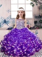 New Style Floor Length Lace Up Glitz Pageant Dress Lavender for Party and Wedding Party with Beading and Ruffles