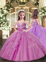 Lilac Straps Lace Up Beading and Ruffles Little Girl Pageant Gowns Sleeveless