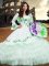 Organza Square Long Sleeves Lace Up Embroidery and Ruffled Layers Quinceanera Dresses in White