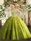 Olive Green Tulle Lace Up Scoop Sleeveless Floor Length Quinceanera Gown Beading and Appliques