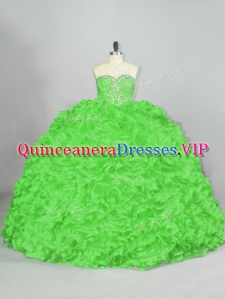 On Sale Sleeveless Court Train Beading and Ruffles Lace Up 15th Birthday Dress