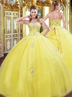 Low Price Sweetheart Sleeveless Lace Up Quinceanera Gowns Yellow Tulle