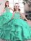 Attractive Aqua Blue Ball Gowns Tulle Scoop Sleeveless Beading and Ruffles Floor Length Lace Up Little Girls Pageant Dress