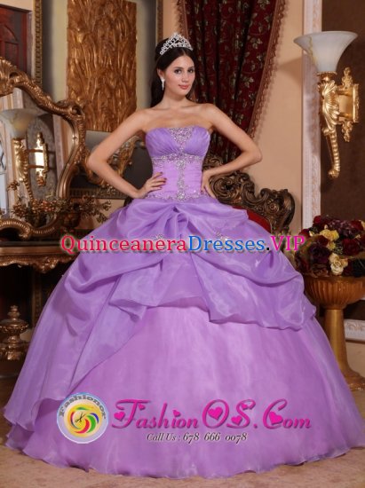 Georgetown South Carolina S/C Remarkable Lavender Beading Pick-ups Quinceanera Dress With Strapless Organza Ball Gown - Click Image to Close