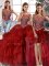 Unique Wine Red Zipper Sweet 16 Dresses Beading and Pick Ups Sleeveless Brush Train