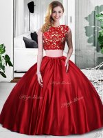 Fantastic Wine Red Zipper Quinceanera Gown Lace and Ruching Sleeveless Floor Length