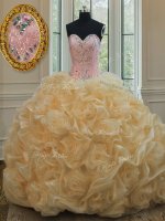 Exceptional Champagne Lace Up Quinceanera Gowns Beading Sleeveless Floor Length