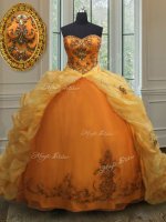 Orange Sleeveless With Train Beading and Appliques and Pick Ups Lace Up Sweet 16 Dresses