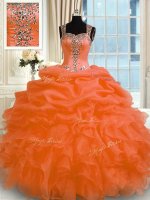 Nice Orange Red Straps Zipper Appliques Quinceanera Dresses Sleeveless