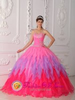 Colorful Quinceanera Dress With Ruched Bodice and Beaded Decorate Bust in Center Texas/TX