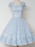 Knee Length Zipper Court Dresses for Sweet 16 Light Blue for Prom and Party and Wedding Party with Lace(SKU SWBD158-7BIZ)