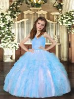 Floor Length Aqua Blue Little Girl Pageant Dress Straps Sleeveless Lace Up(SKU PAG1136-2BIZ)