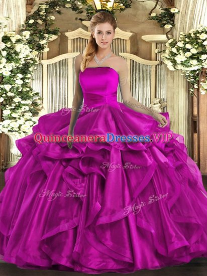 Fuchsia Ball Gowns Ruffles Quinceanera Dress Lace Up Organza Sleeveless Floor Length - Click Image to Close