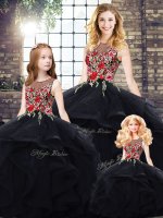 Lovely Black Sleeveless Tulle Lace Up Quinceanera Dresses for Sweet 16 and Quinceanera