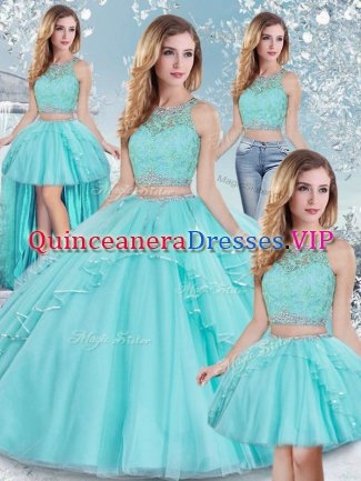 Suitable Scoop Sleeveless Tulle Quinceanera Dresses Lace and Sequins Clasp Handle